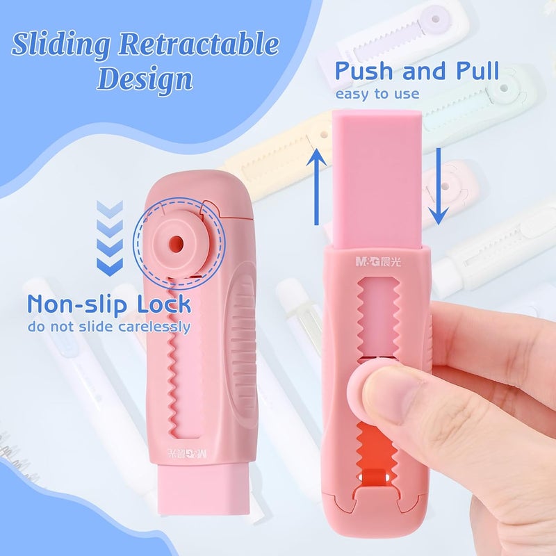 MG 4Pcs Sliding Retractable Pencil Erasers, Cute Pastel Colored Soft Rubber Stick Mechanical Eraser, Push-Pull Large White Erasers for Art Drawing School Stationery Supplies - Image 4